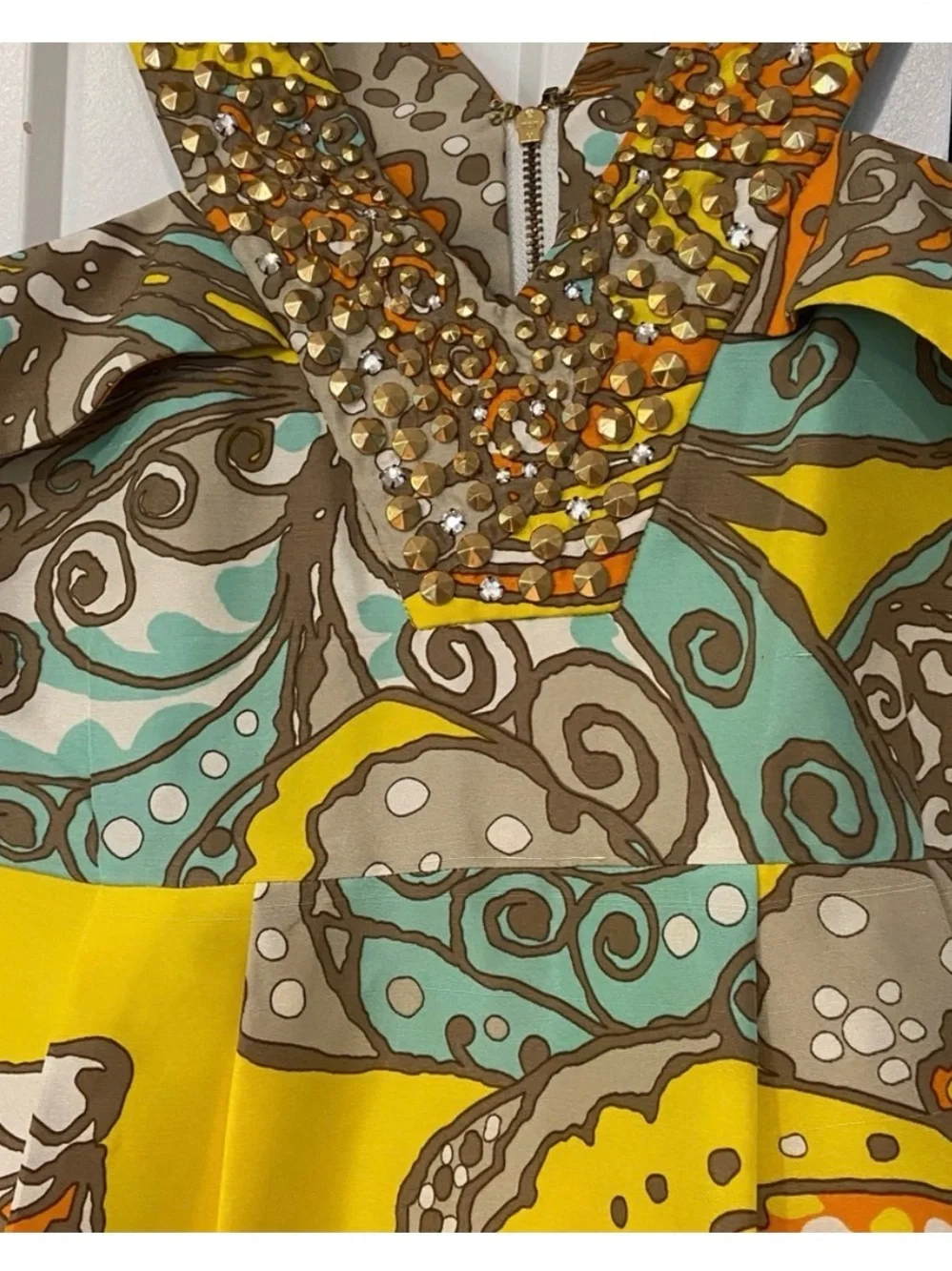kate spade Yellow Orange Multi Print Beaded V-Neck Tank